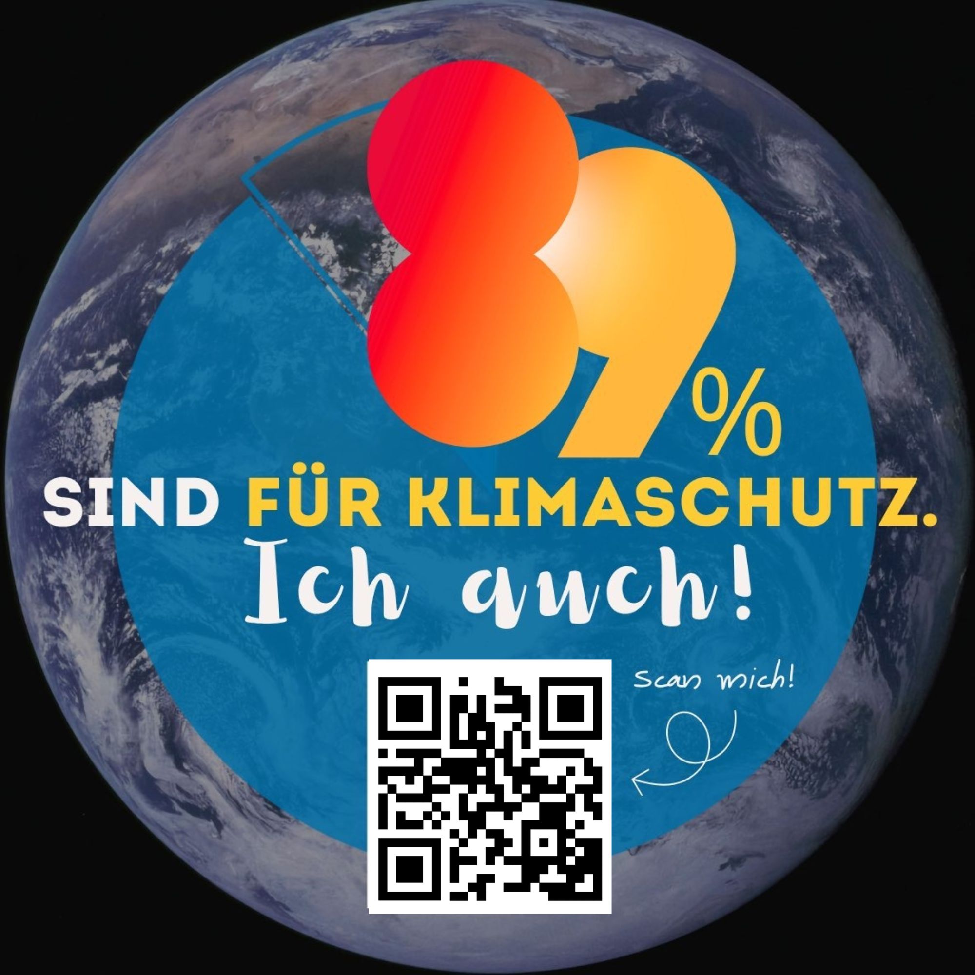 89 Prozent sind für Klimaschutz. Ich auch! – Sticker mit Erde und QR-Code
